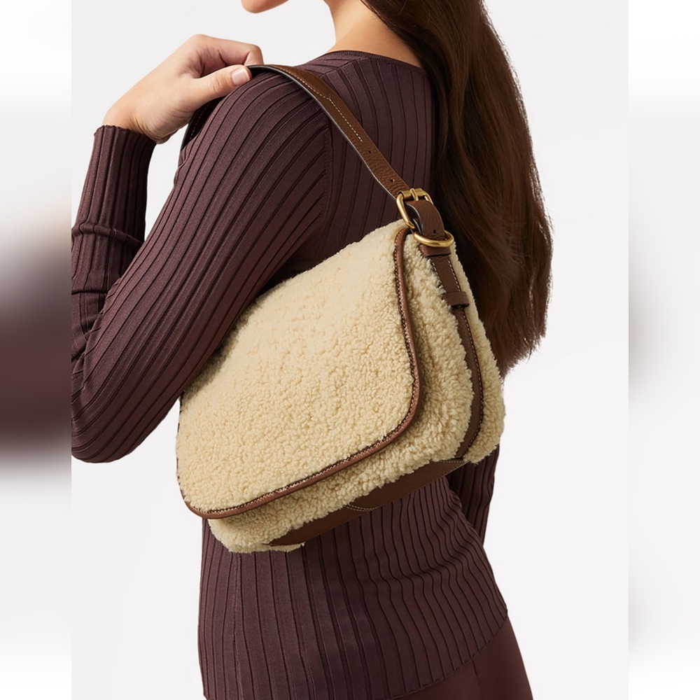 Radley London Cream Shearling Shoulder Bag Brown Leather Crossbody Purse